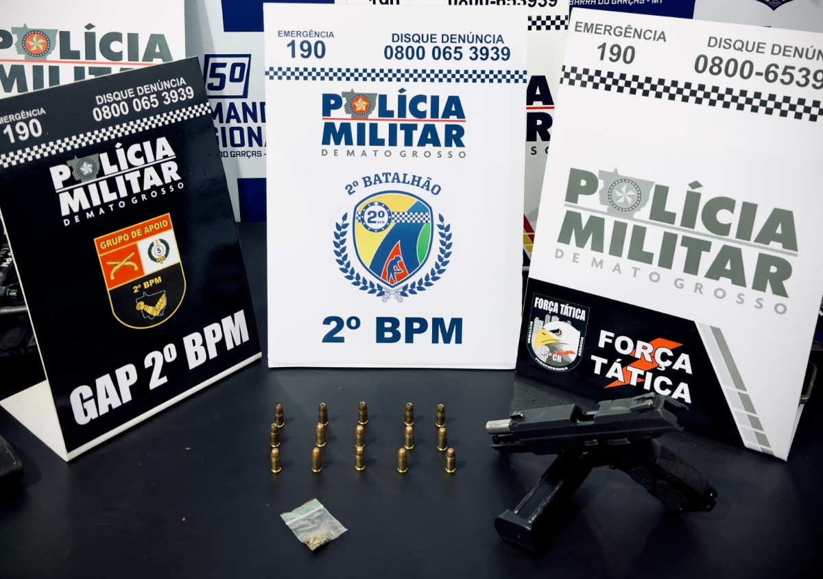 Polícia militar captura suspeitos de ameaça e apreende arma em Pontal do Araguaia