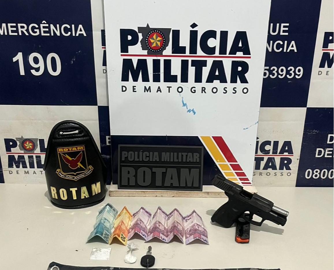 Polícia militar prende homem com arma e drogas em Cáceres durante operação