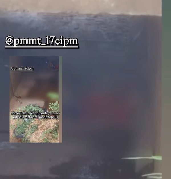 Motociclista sofre acidente grave ao cair de ponte em Rondonópolis; vídeo mostra o momento