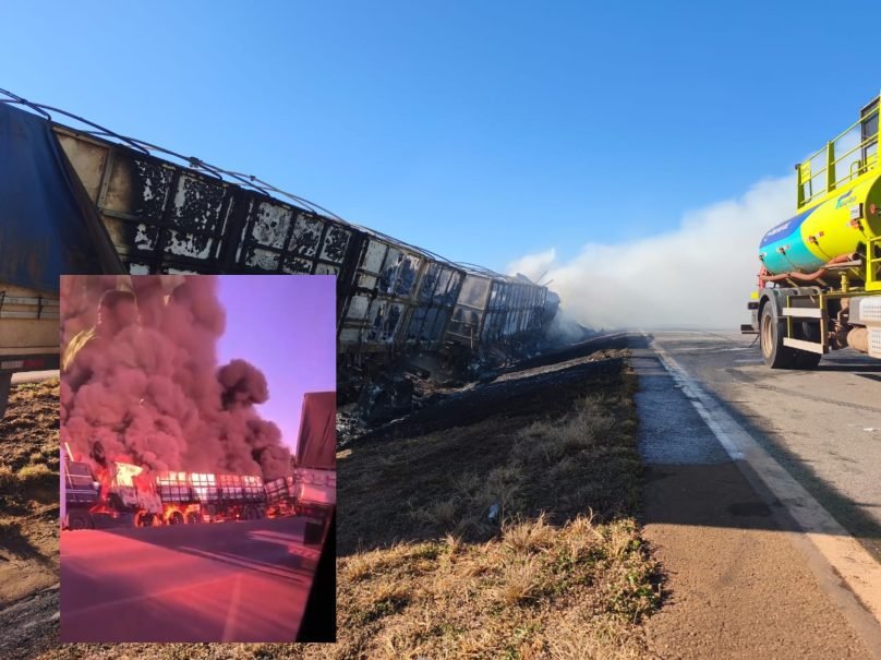 Incêndio destrói carreta e provoca interdição total da Br-163 em Rondonópolis