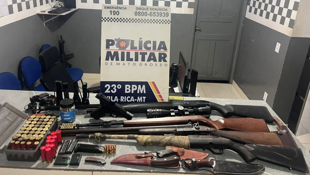 Polícia apreende arsenal e prende dois homens por caça ilegal em Vila Rica