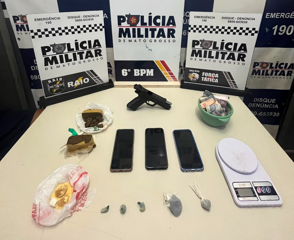 Polícia prende jovem e apreende adolescente com armas e drogas em Cáceres