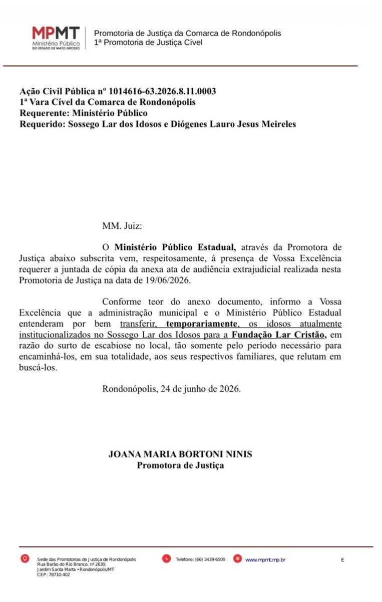 Ministério Público determina retirada de idosos de abrigo em Rondonópolis após graves irregularidades