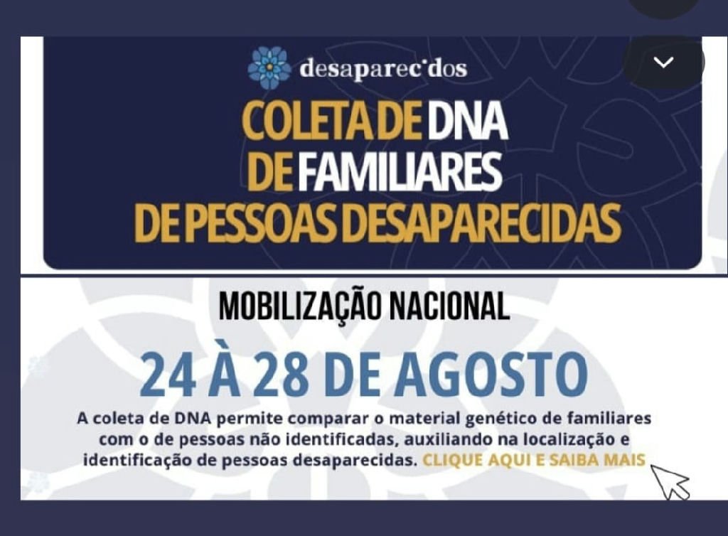 Campanha de coleta de DNA de familiares de desaparecidos começa nesta segunda-feira em Mato Grosso