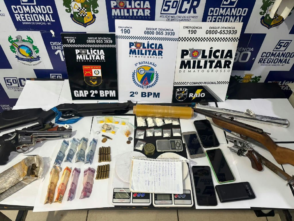 Dupla é presa em Barra do Garças com armas e drogas durante operação da PM
