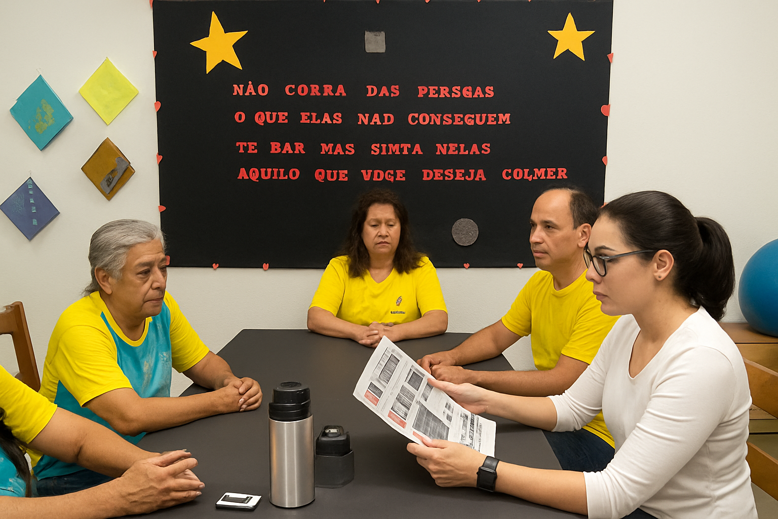 Grupo de alunos do Centro de Reabilitação Louis Braille se reúne para ouvir notícias