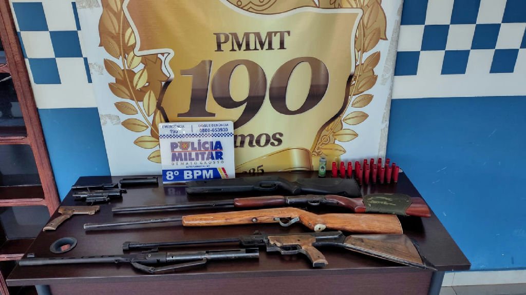 Polícia apreende quatro armas após denúncia de agressão em Mato Grosso