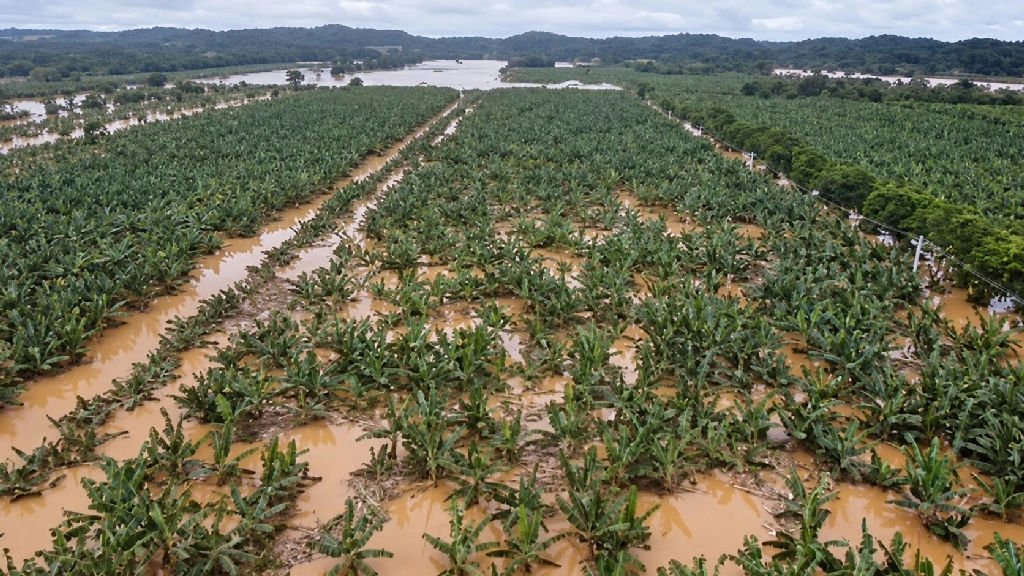 Cheia do Rio Ribeira causa prejuízo milionário na produção de banana em São Paulo