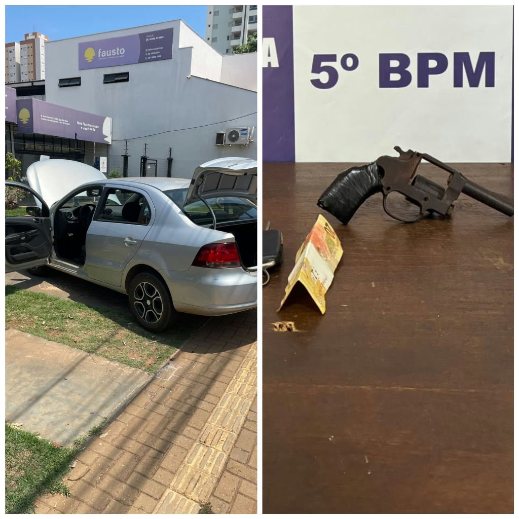 Dois homens são detidos com revólver sem numeração e veículo com placas ocultas em Rondonópolis