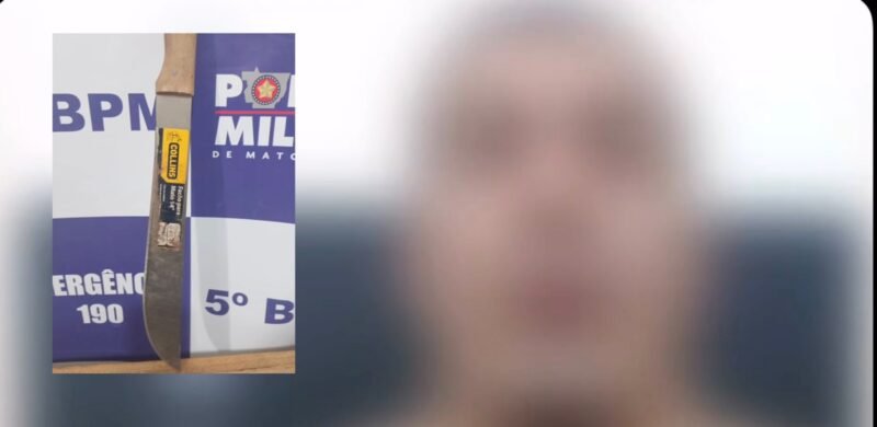 Homem é contido pela PM após agredir familiar e ameaçar com facão em Rondonópolis