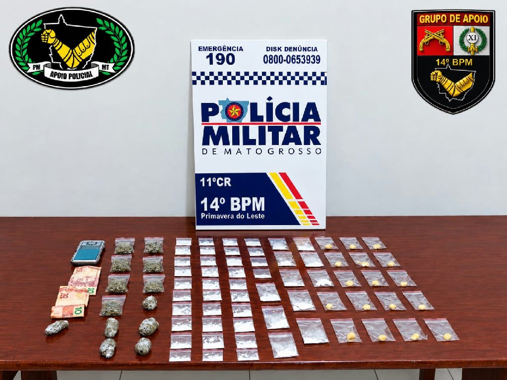 Polícia apreende 75 porções de drogas e detém jovem e adolescente em Primavera do Leste