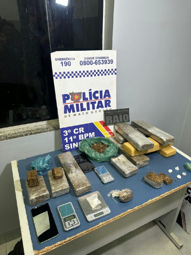 Polícia Militar apreende 10 tabletes de maconha e cocaína em operação em Sinop