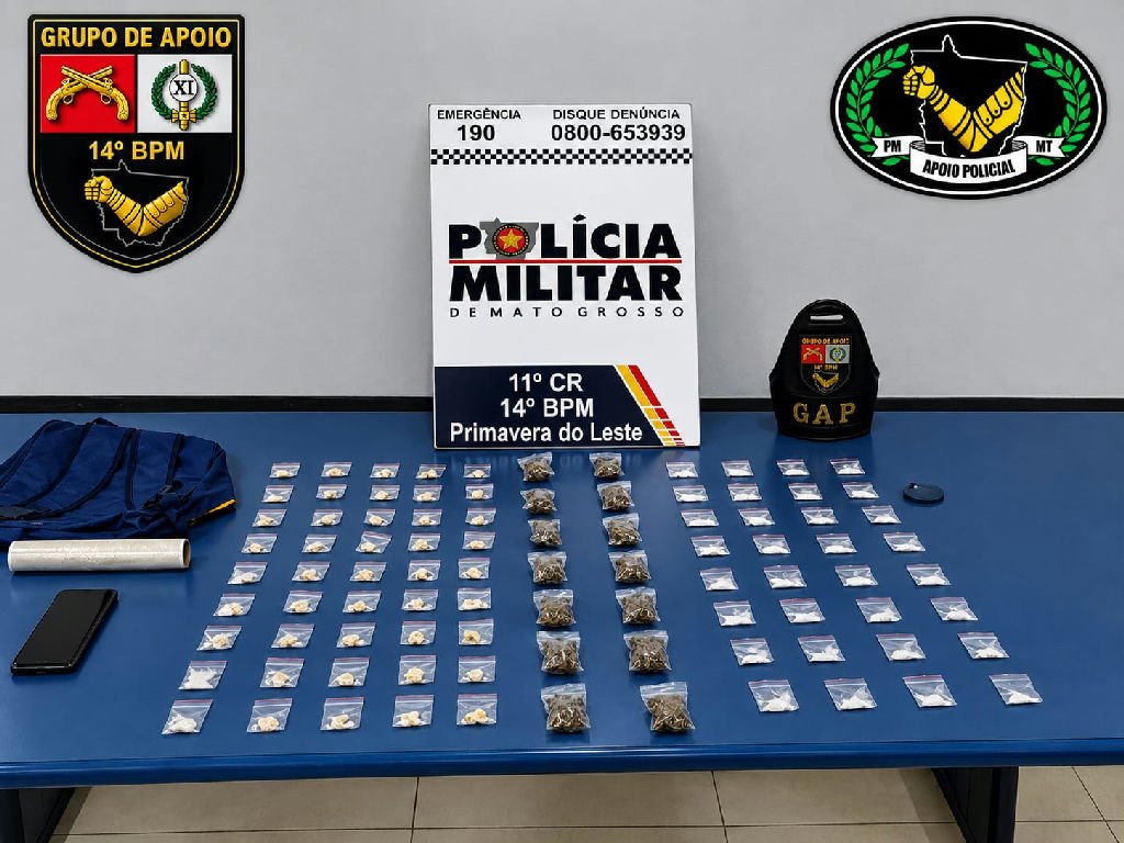 Dois irmãos são detidos com 97 porções de drogas após perseguição em Primavera do Leste