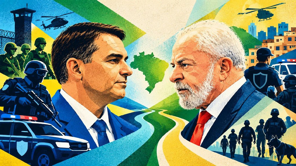 Eleições 2026: segurança pública em debate entre Lula e Flávio Bolsonaro