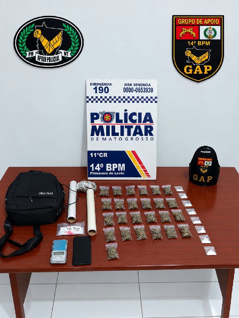 Homem é detido por tráfico de drogas em Primavera do Leste após resistência à abordagem policial